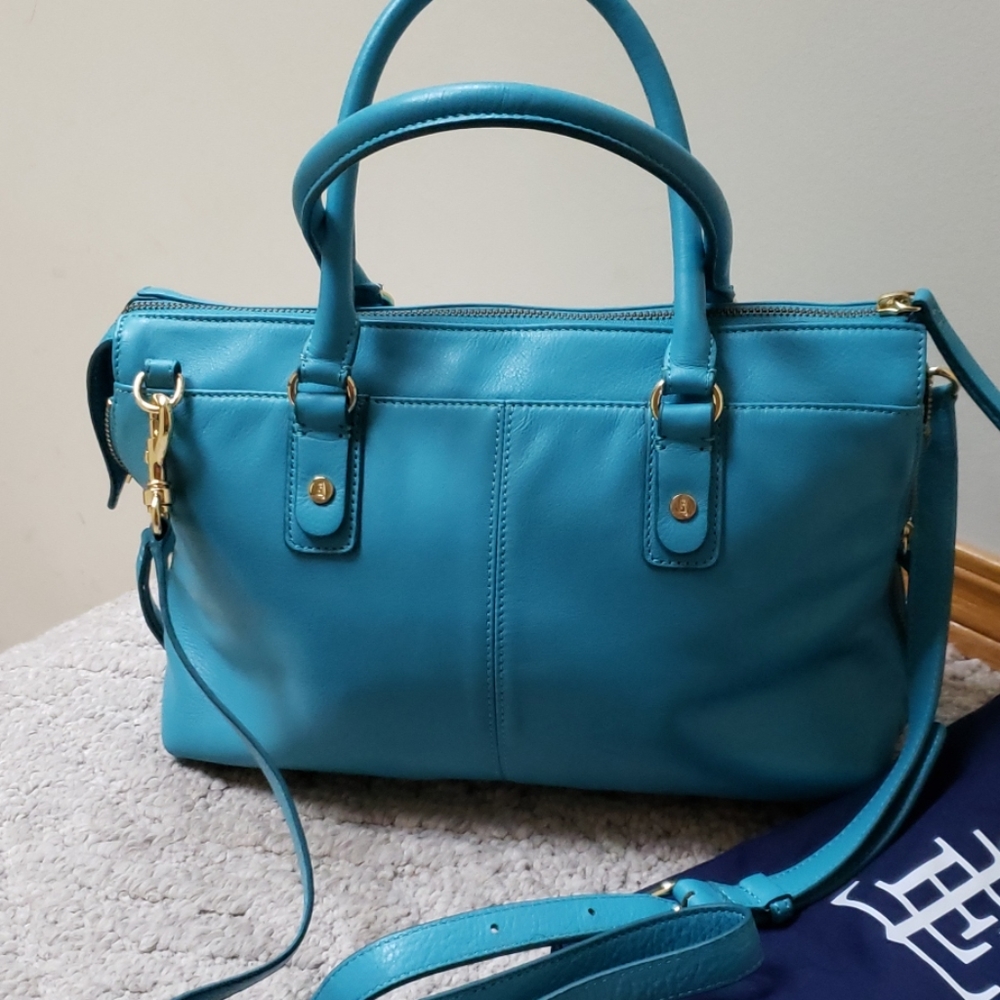 Blue leather handbag w/ storage bag